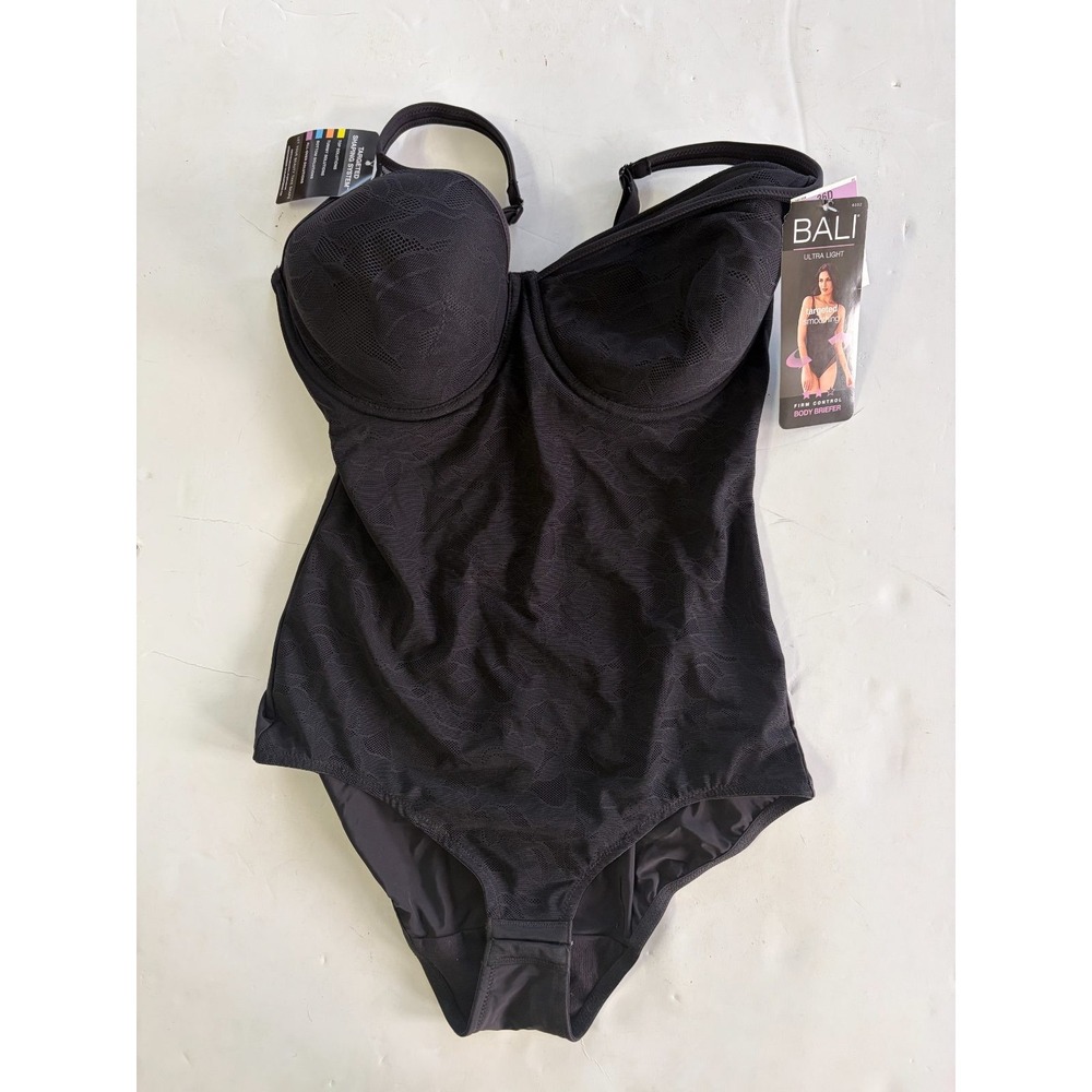 Bali Body Briefer 36D Black Firm Control Shapewear Bodysuit Underwire DF6552 NWT
